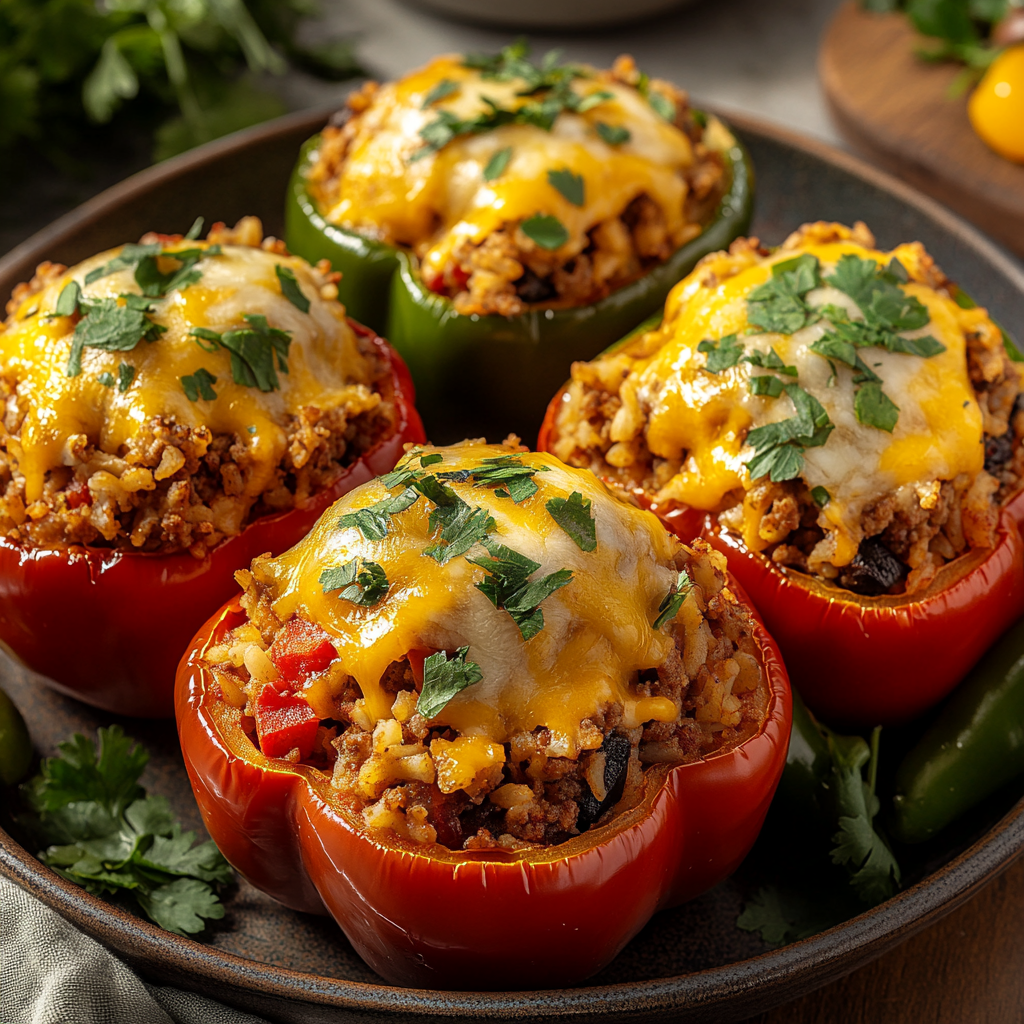 Recipe preparation for Cozy Stuffed Bell Peppers with Turkey & Rice