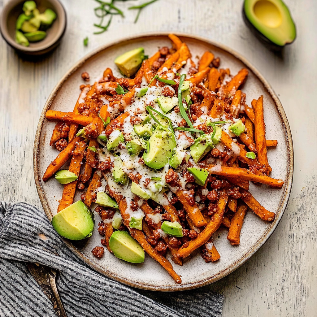 Recipe preparation for Loaded Sweet Potato Fries