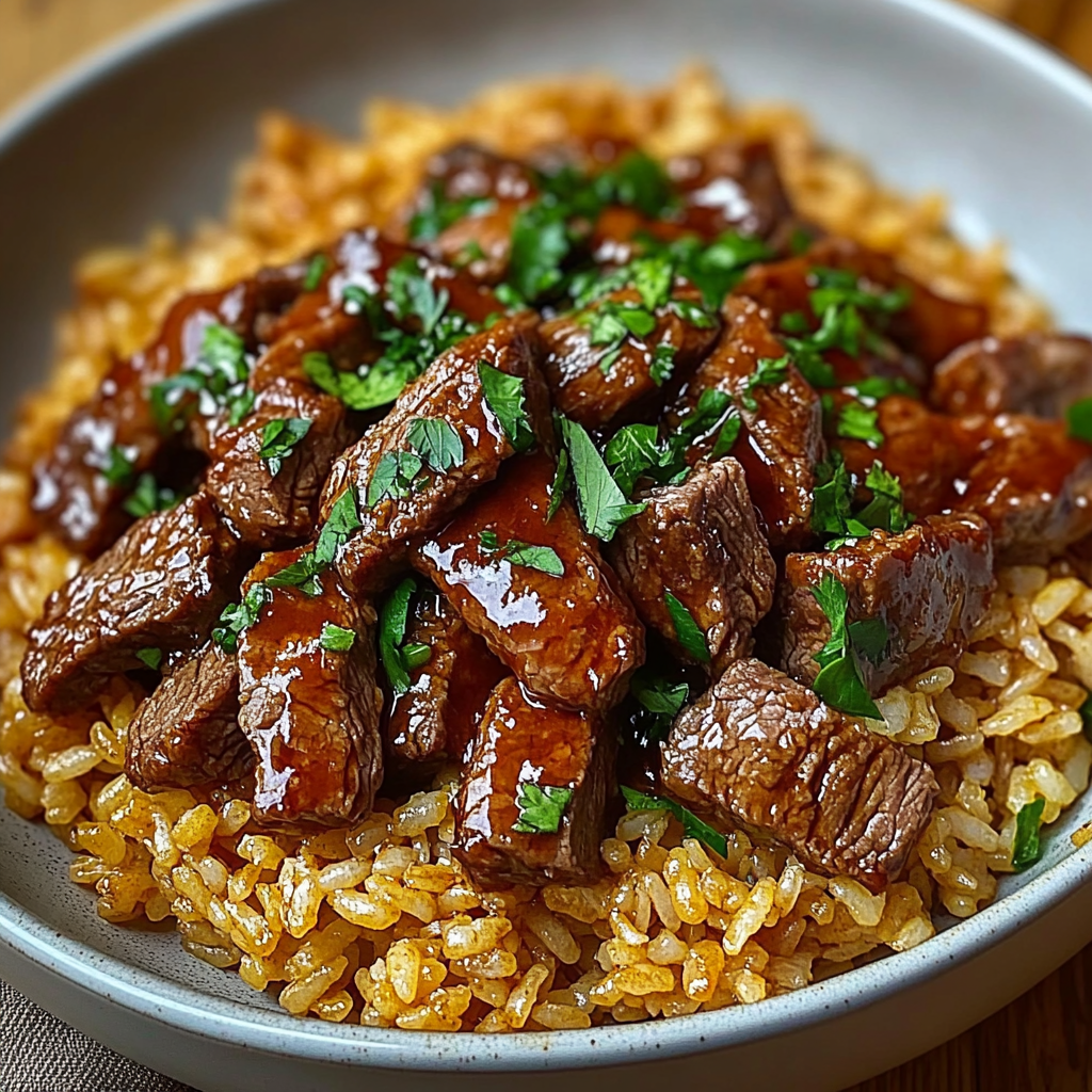 Recipe preparation for Creamy Honey BBQ Steak Rice