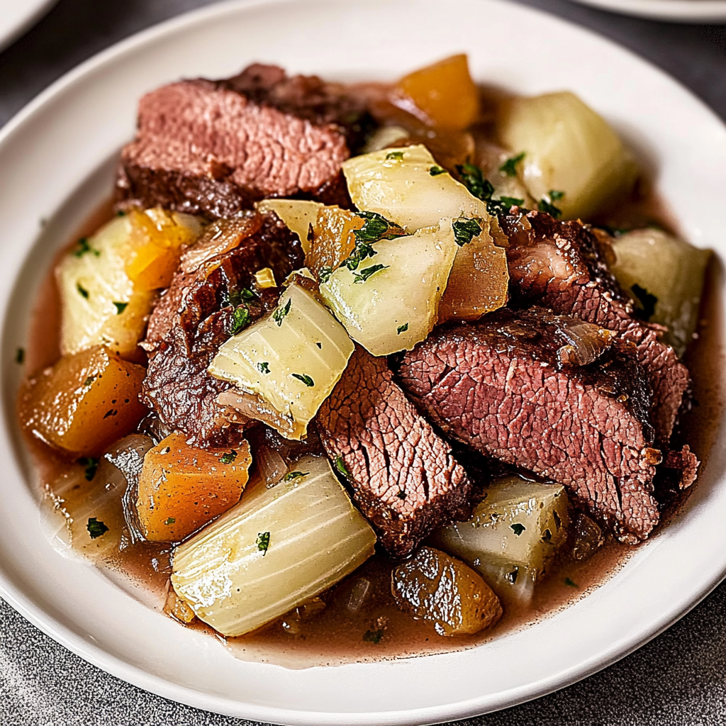 Recipe preparation for Slow Cooker Corned Beef Cabbage