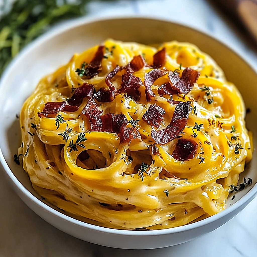 Recipe preparation for Butternut Squash Pasta Carbonara