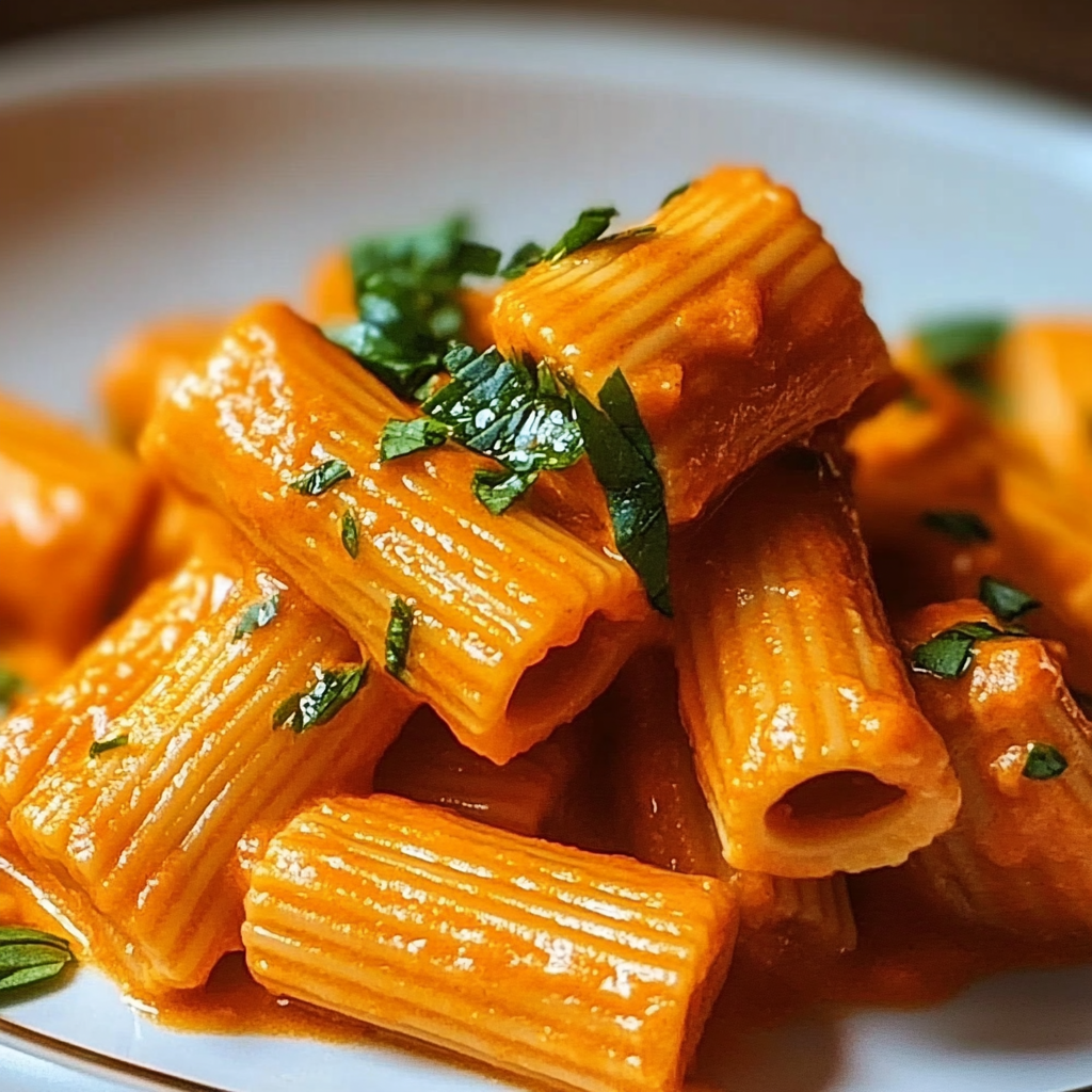 Recipe preparation for Creamy Tomato Garlic Rigatoni