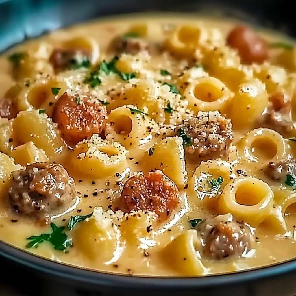 Recipe preparation for Creamy Parmesan Sausage Ditalini