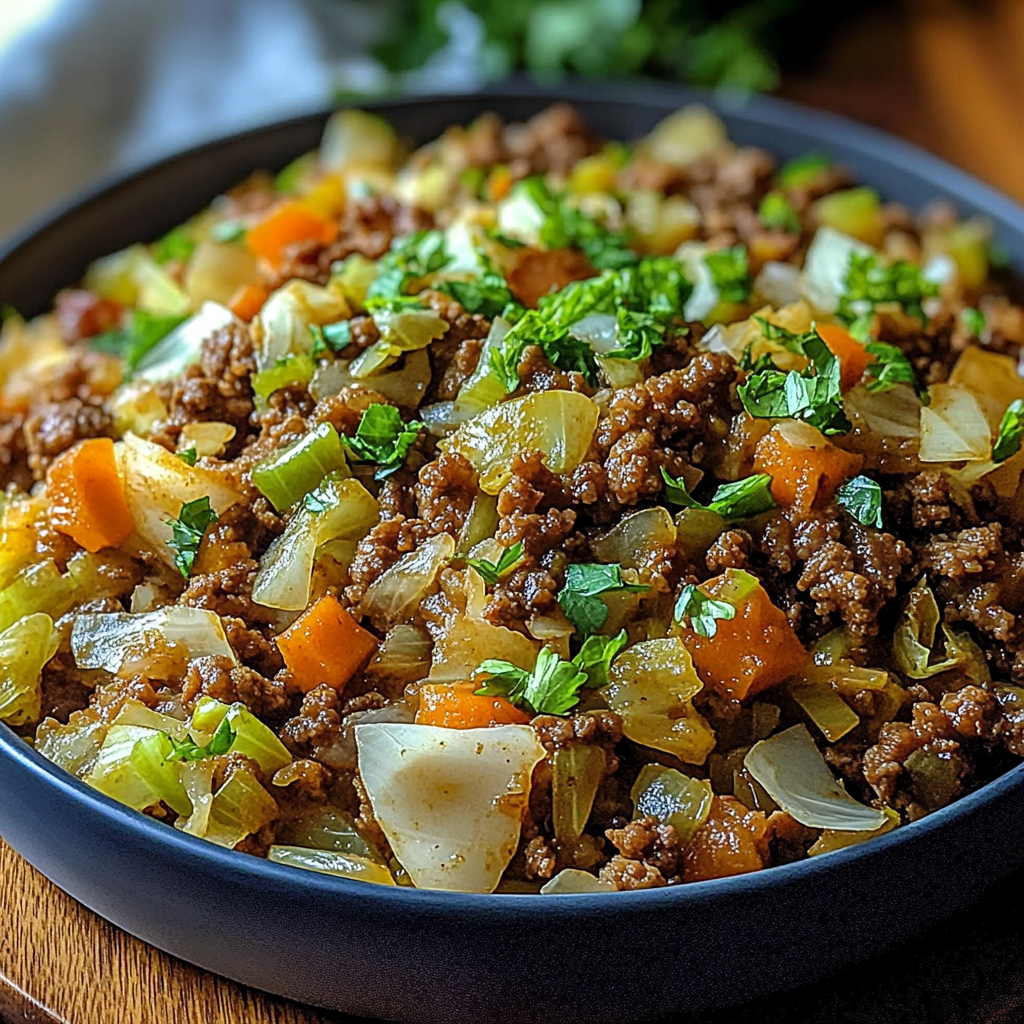 Recipe preparation for Ground Beef and Chopped Cabbage