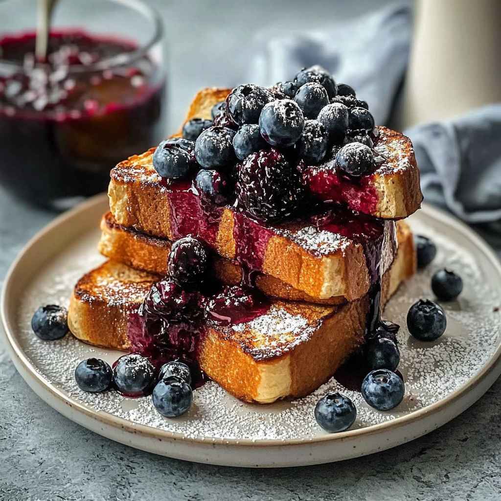 Recipe preparation for Brioche French Toast Blueberry Compote