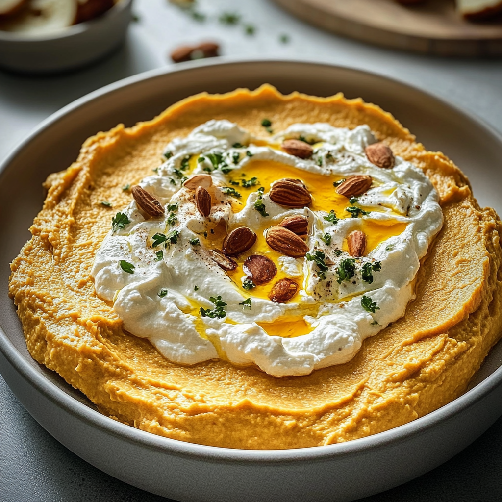 Recipe preparation for Creamy Pumpkin Whipped Feta
