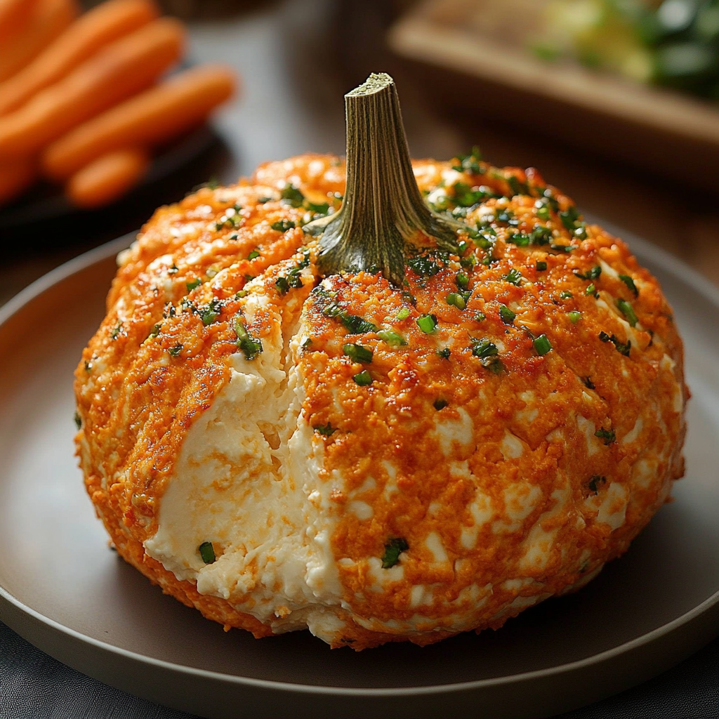 Recipe preparation for Festive Pumpkin Shaped Cheese Ball