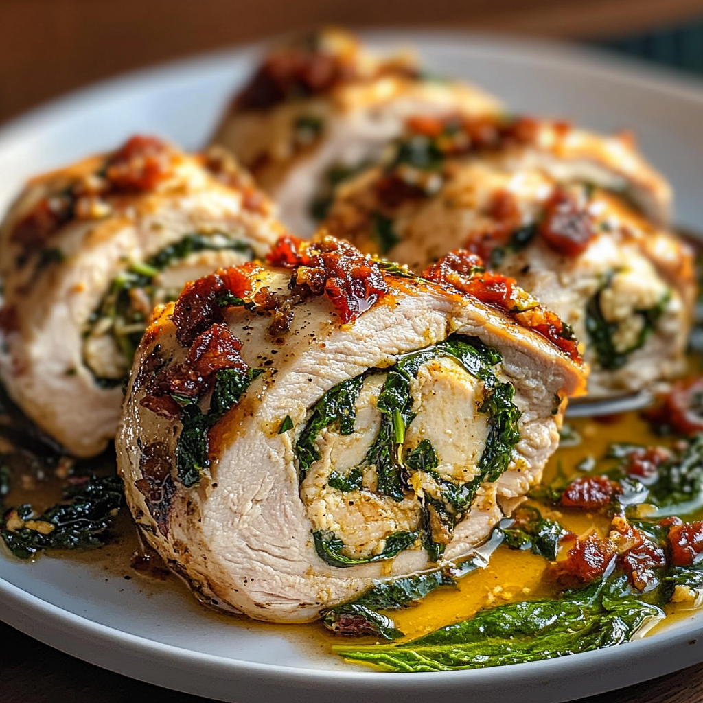 Recipe preparation for Rolled Chicken with Spinach