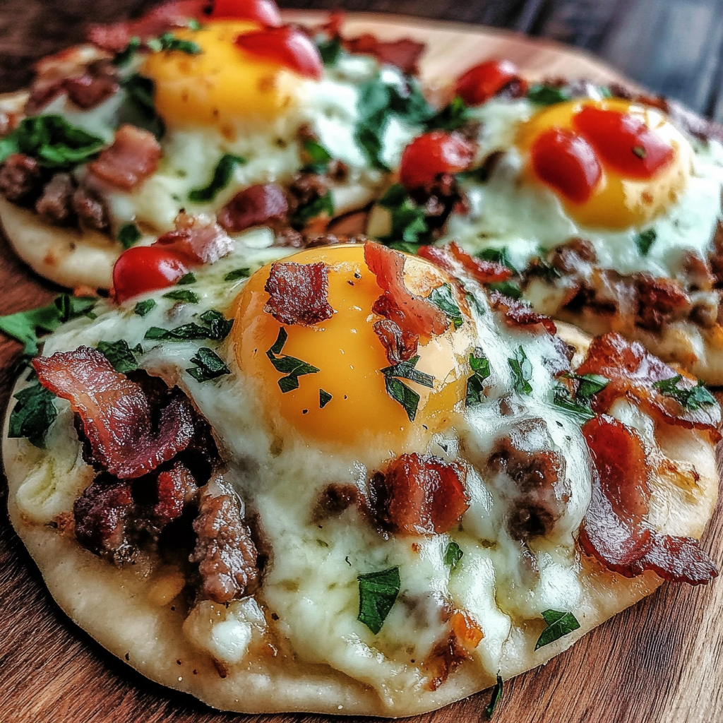 Recipe preparation for Breakfast Flatbreads with Sausage Bacon