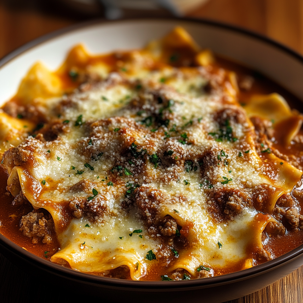 Recipe preparation for Comforting Lasagna Soup Bowl