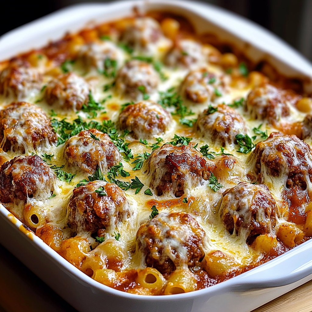 Recipe preparation for Dump-Bake Meatball Casserole