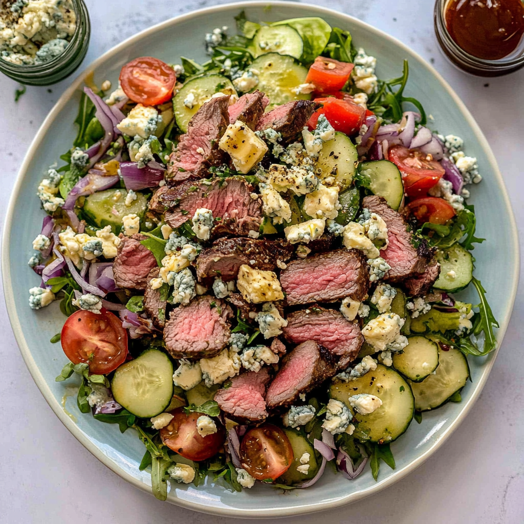 Recipe preparation for Quick Steak and Blue Cheese Salad