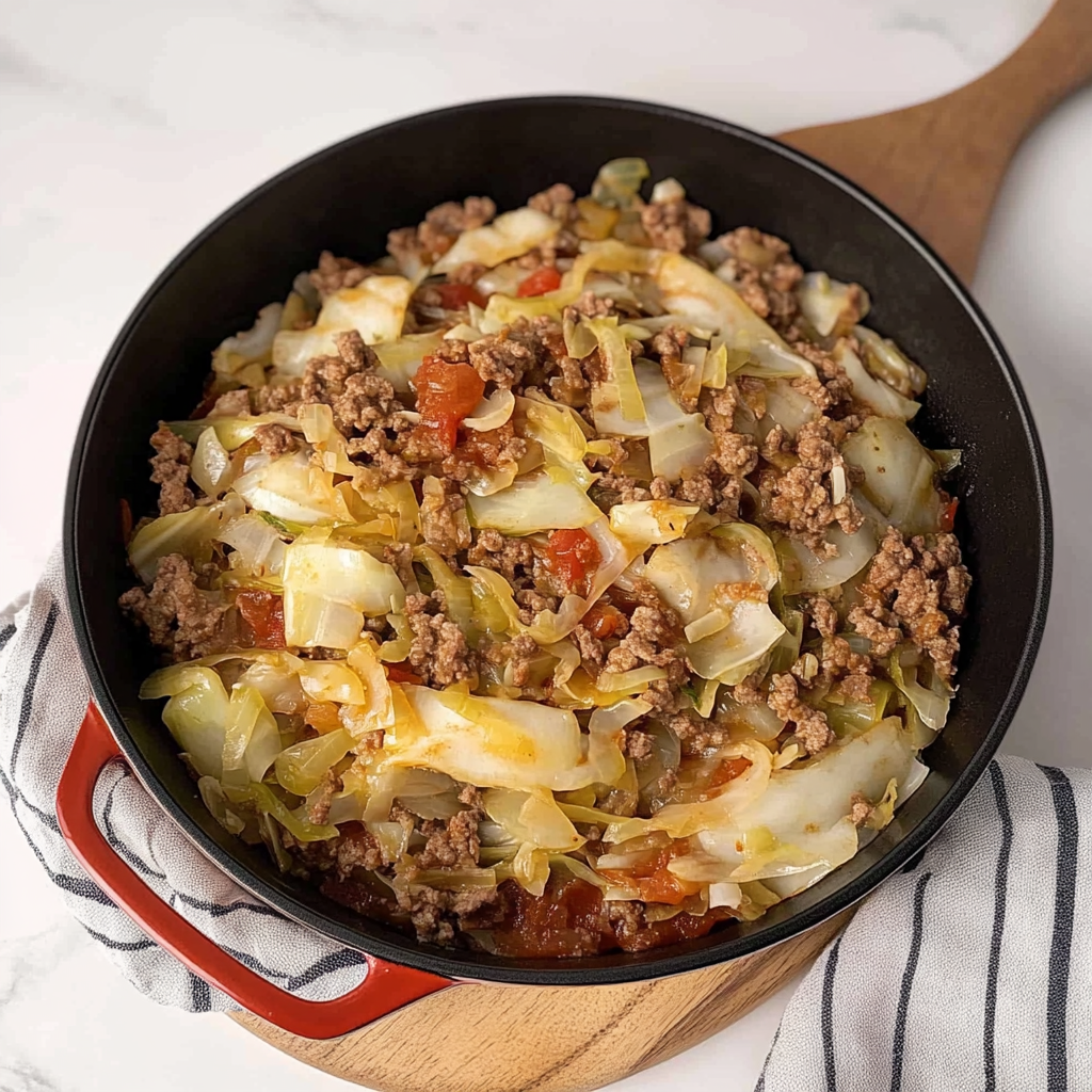 Recipe preparation for Amish Ground Beef and Cabbage