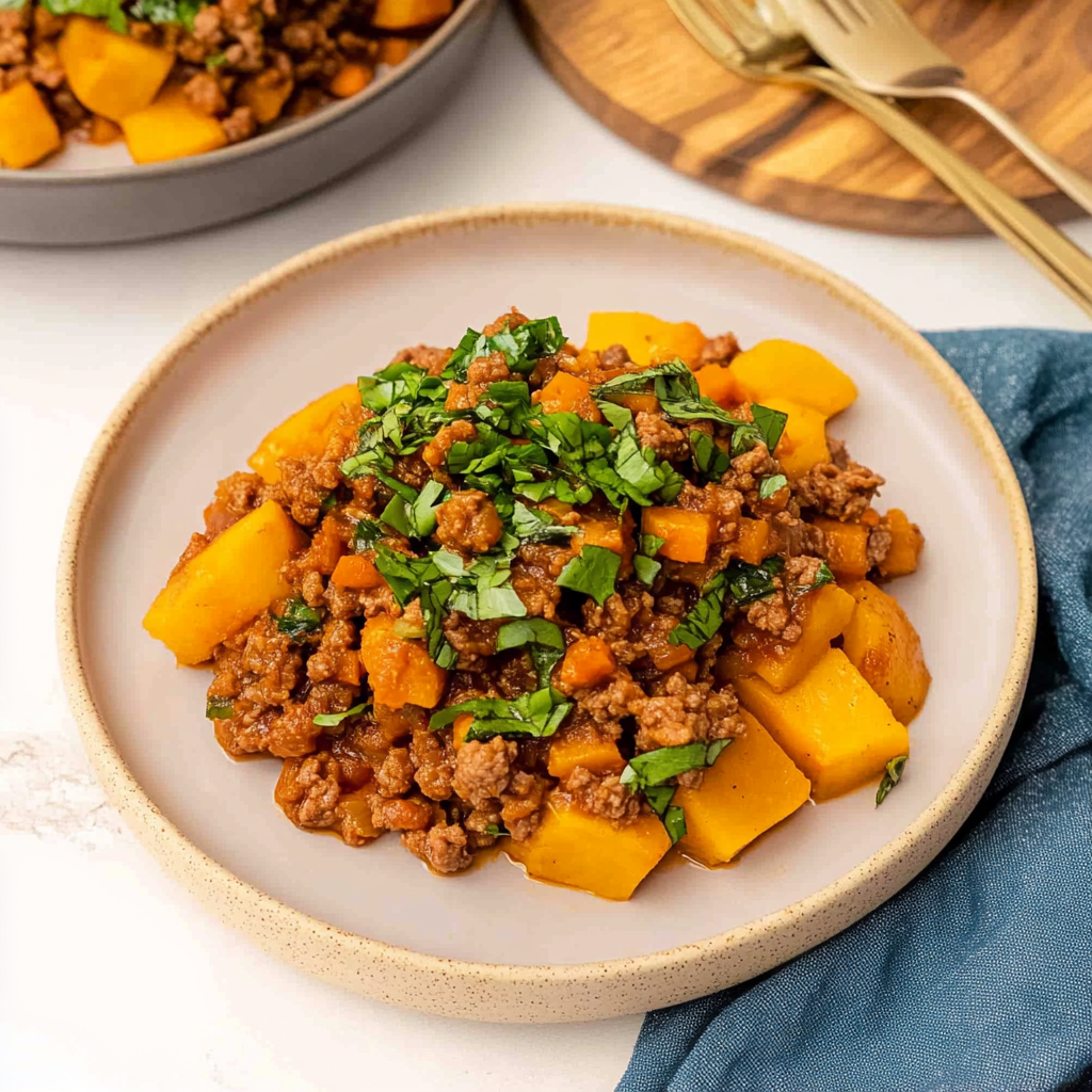 Recipe preparation for Sloppy Joe Sweet Potato Bowls