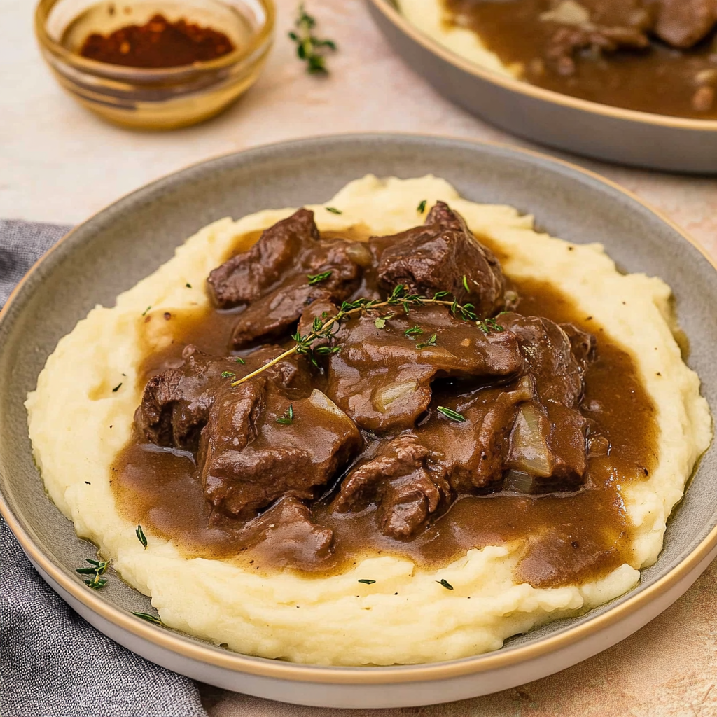 Recipe preparation for Crockpot Beef Tips and Gravy