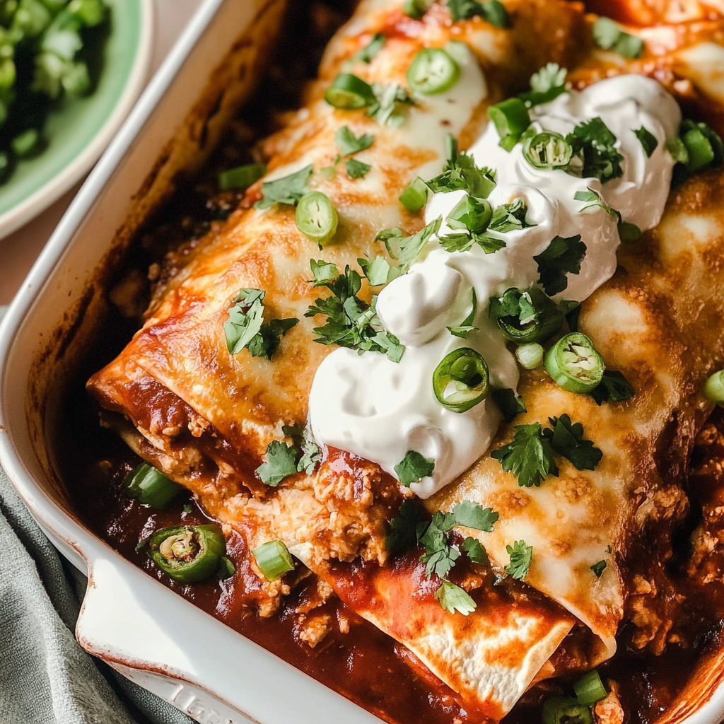Recipe preparation for Cranberry Turkey Enchiladas Bake