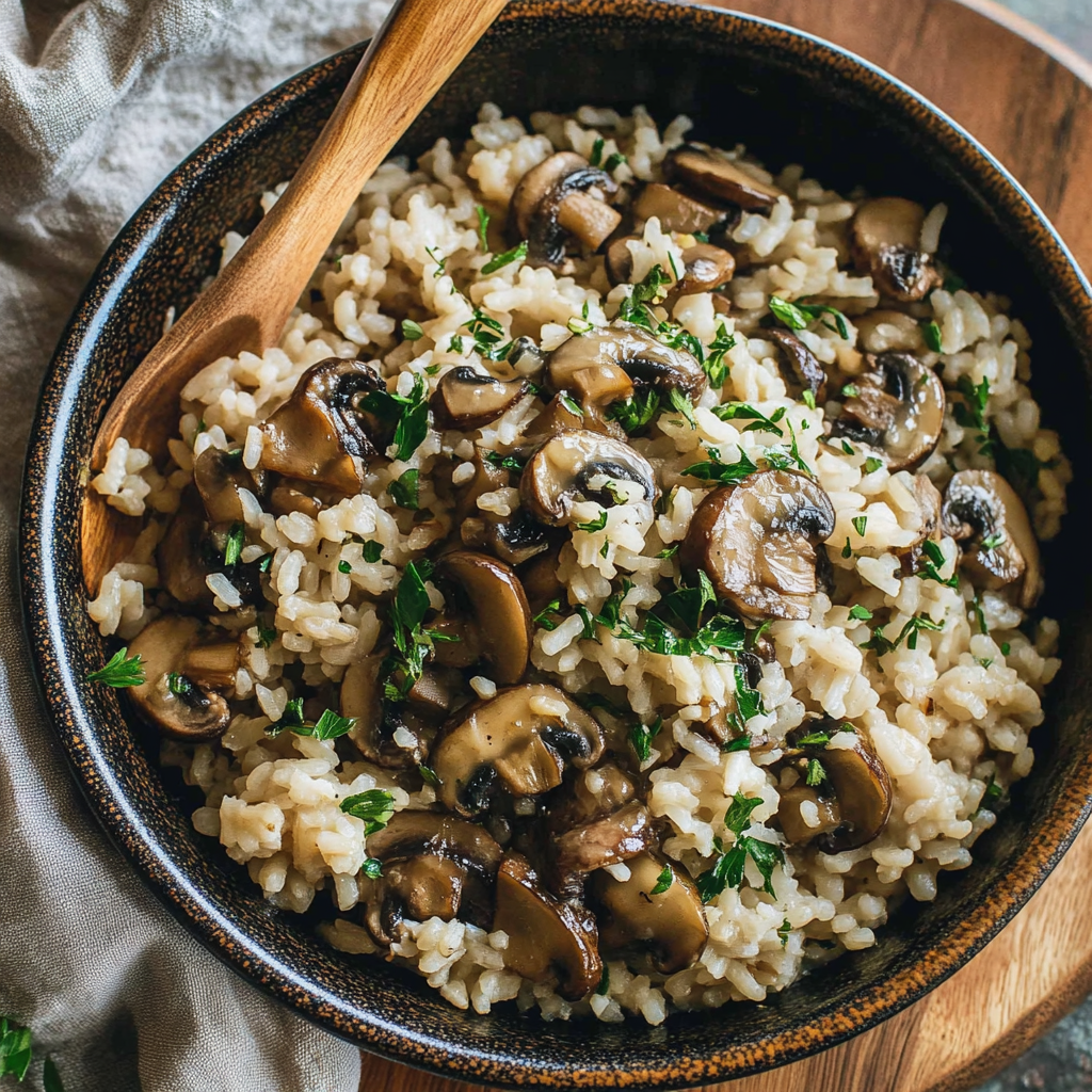 Recipe preparation for Mushroom Rice with Garlic