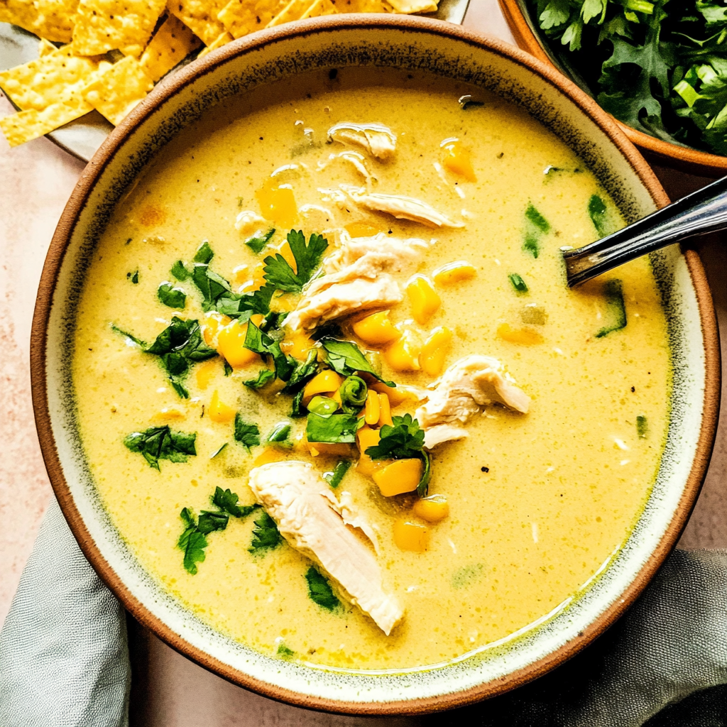 Recipe preparation for Creamy Chicken and Poblano Chile Soup