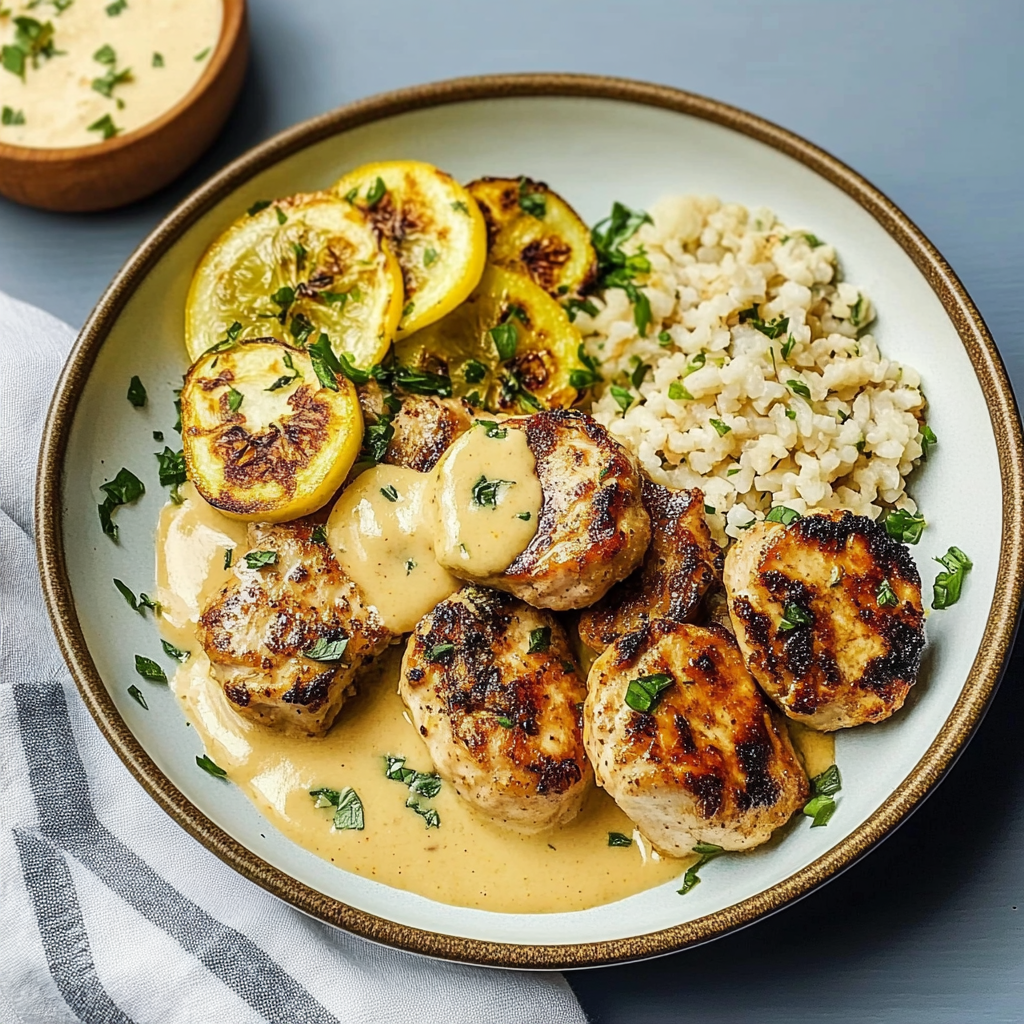 Recipe preparation for Creamy Lemon Butter Chicken with Crispy Zucchini Delight