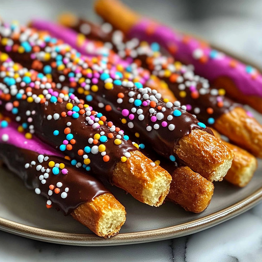 Recipe preparation for 5-Minute Magic Chocolate-Dipped Pretzel Rods