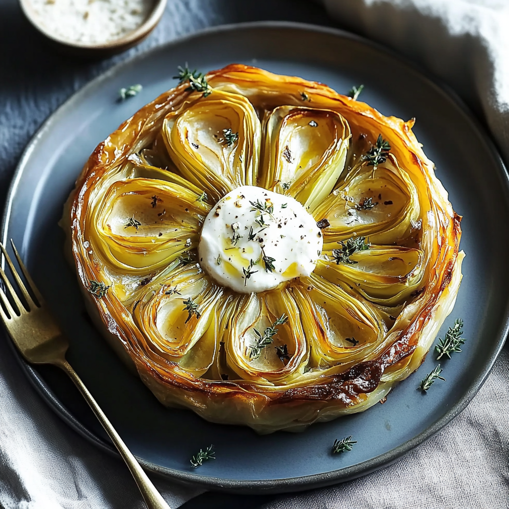 Recipe preparation for Caramelized Endive Tarte Tatin With Burrata for Effortless Elegance