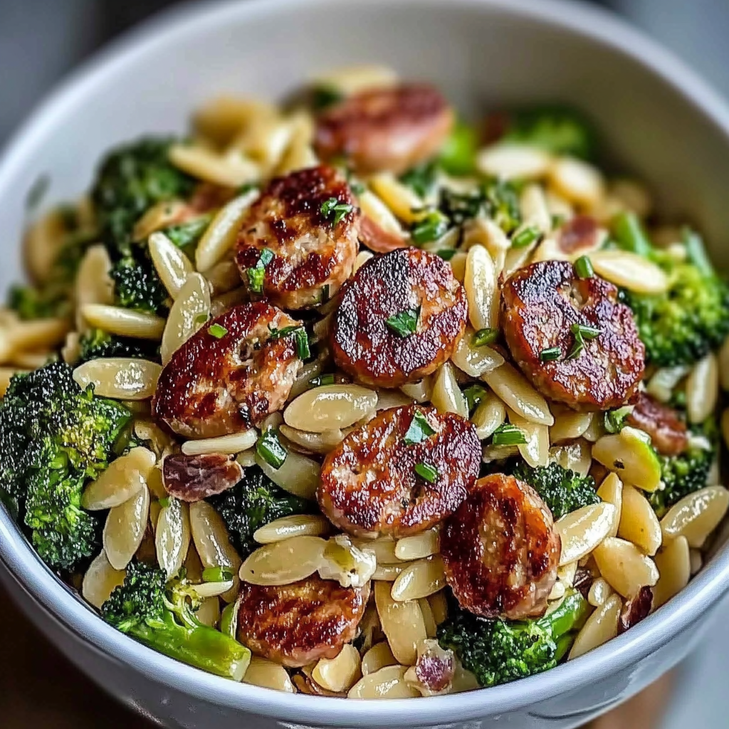 Recipe preparation for Chicken Sausage Broccoli Orzo