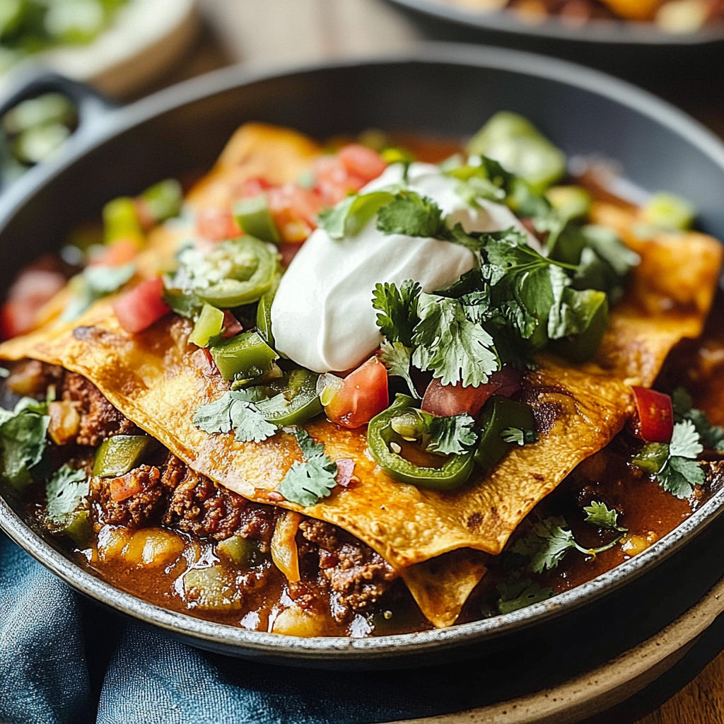 Recipe preparation for Beef Skillet Enchiladas