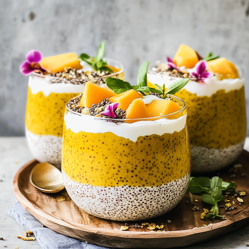 Recipe preparation for Mango Turmeric Chia Pudding