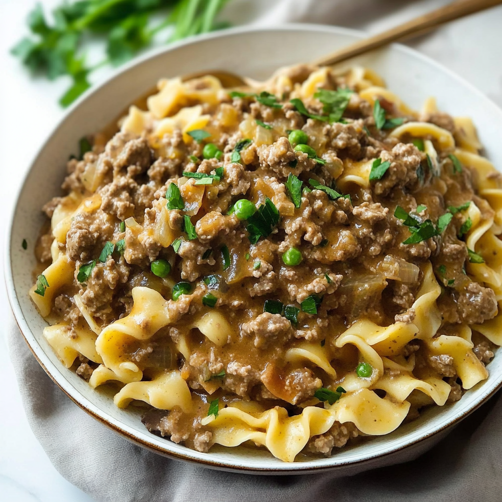 Recipe preparation for Ground Beef Stroganoff