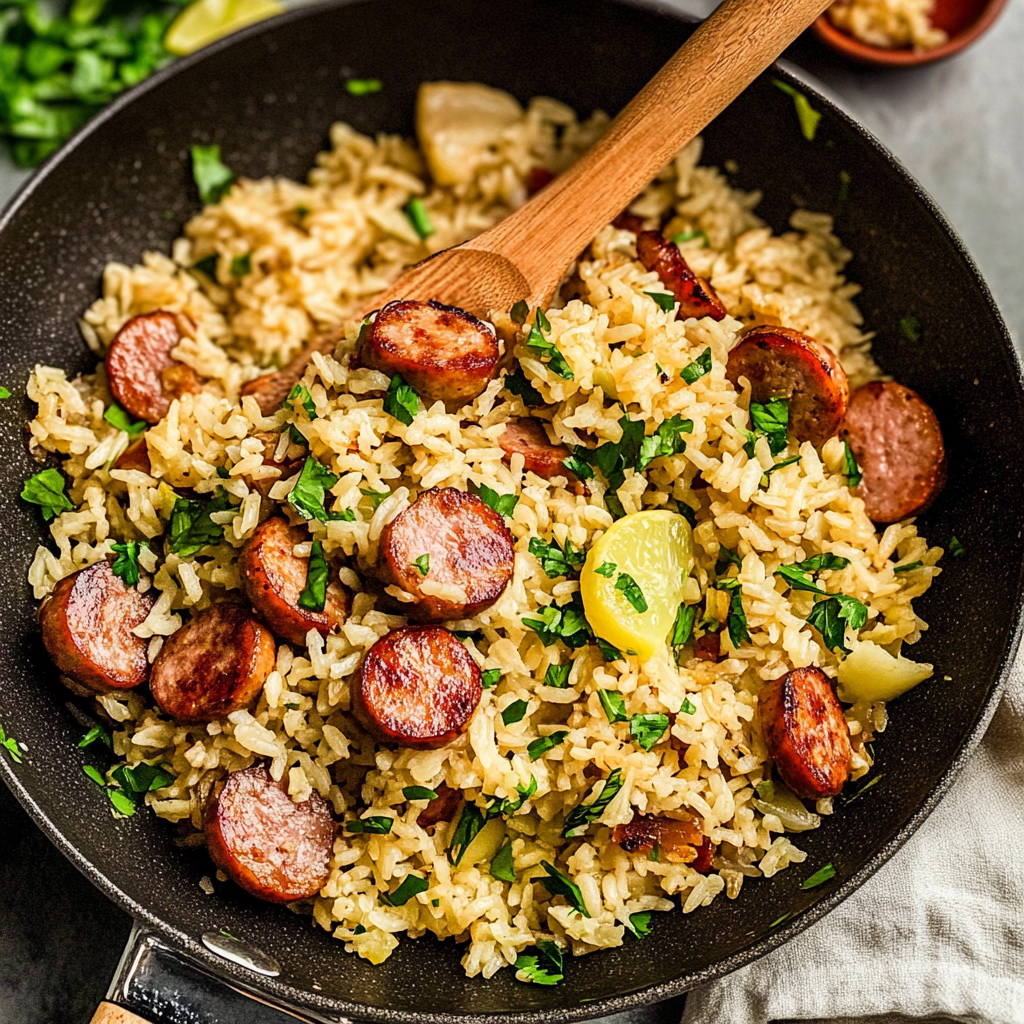 Recipe preparation for Sausage and Rice
