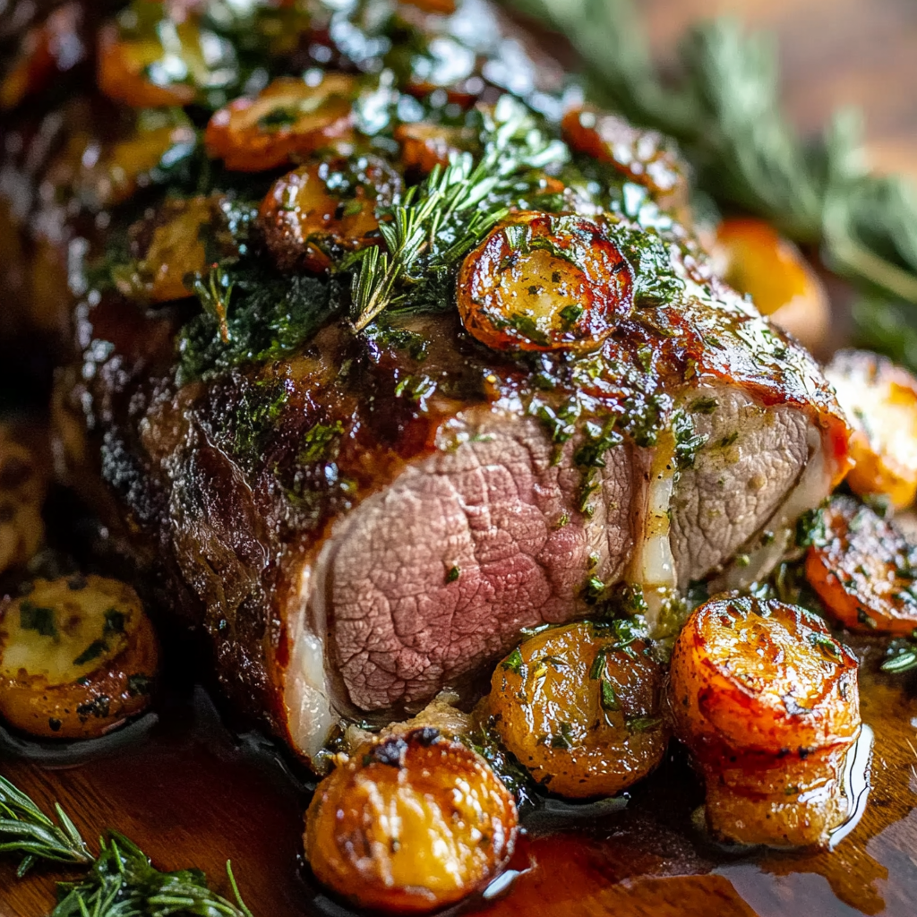 Recipe preparation for Slow Roasted Boneless Leg of Lamb