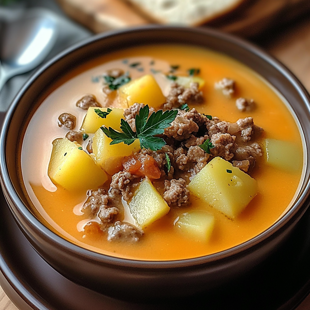 Recipe preparation for Hamburger Potato Soup