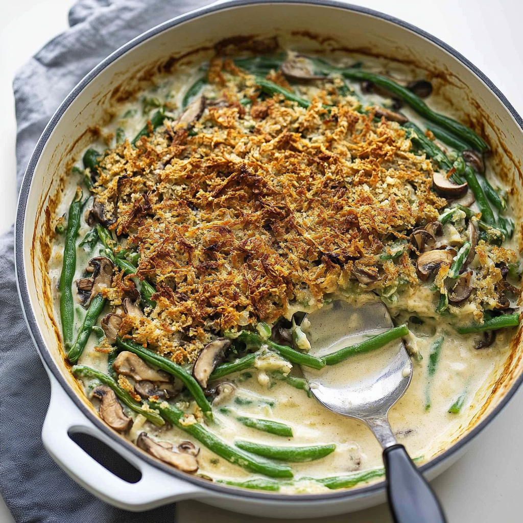 Recipe preparation for Creamy Green Bean and Mushroom Casserole