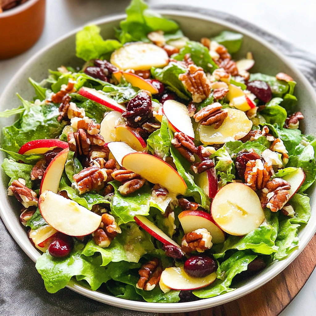 Recipe preparation for Apple, Cheddar, and Pecan Salad with Cider Dressing