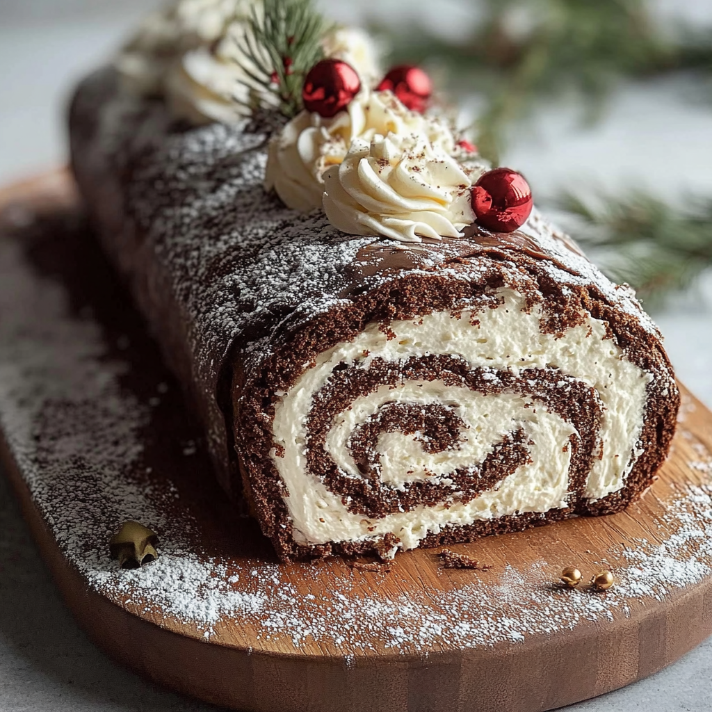 Recipe preparation for Christmas Yule Log Cake