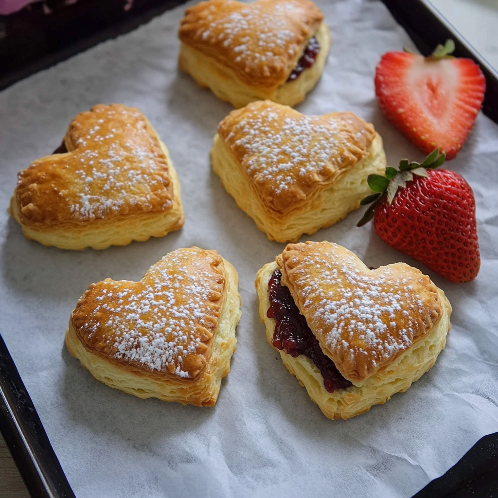 Recipe preparation for Puff Pastry Hearts with Strawberry & Nutella Filling