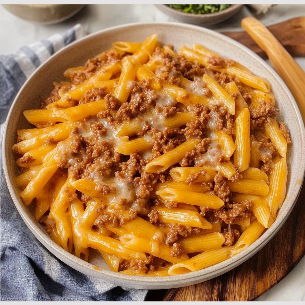 Recipe preparation for Sloppy Cheeseburger Pasta