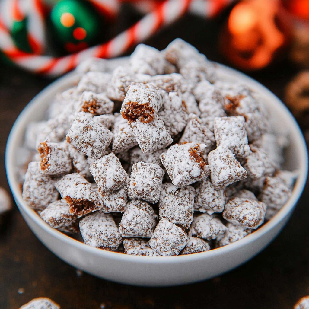 Recipe preparation for Christmas Puppy Chow Delight