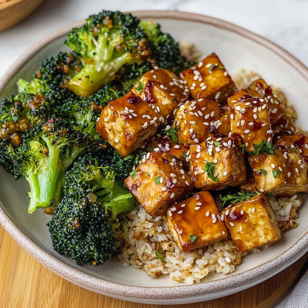 Recipe preparation for Ginger Honey Tofu Bowls with Broccoli