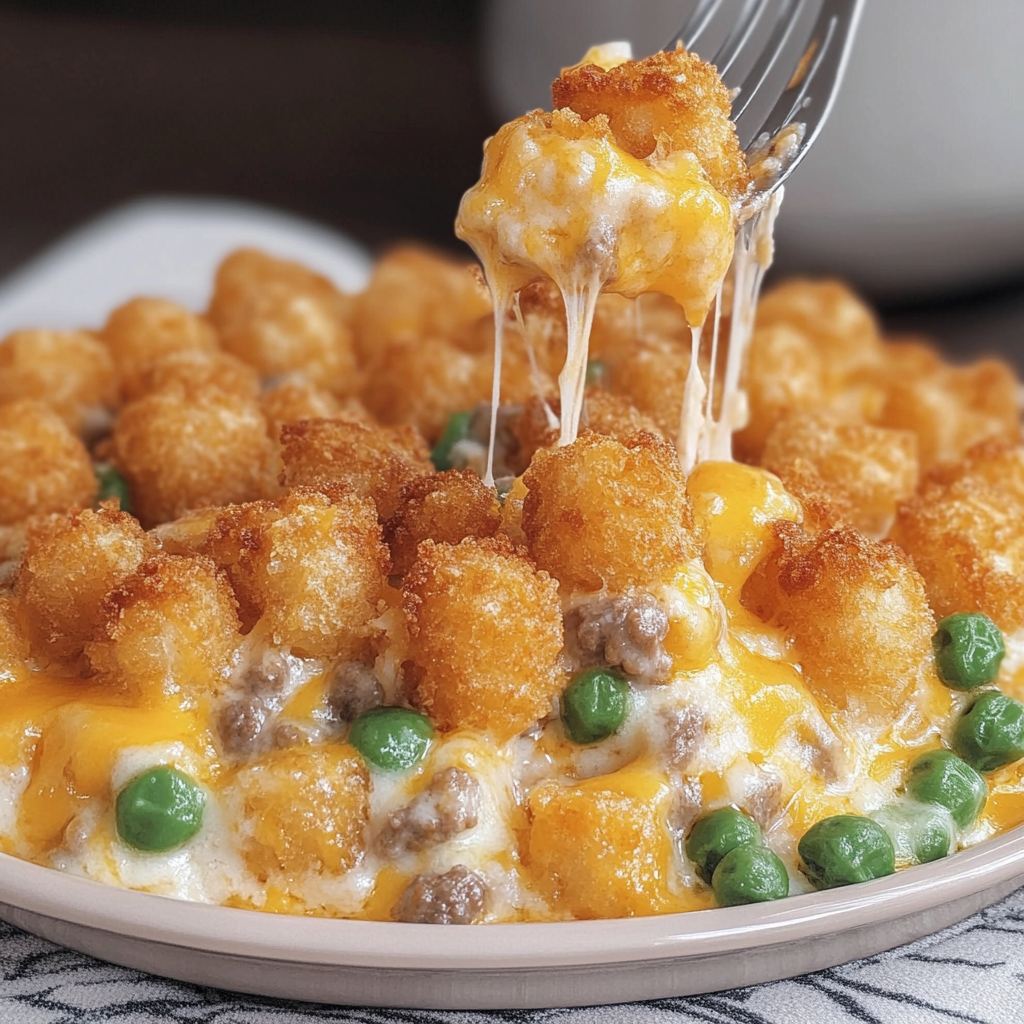 Recipe preparation for Tater Tot Casserole Bake