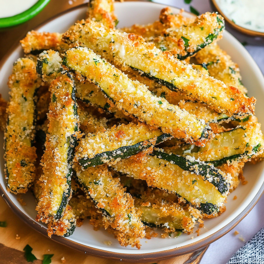Recipe preparation for Parmesan Crusted Zucchini Fries