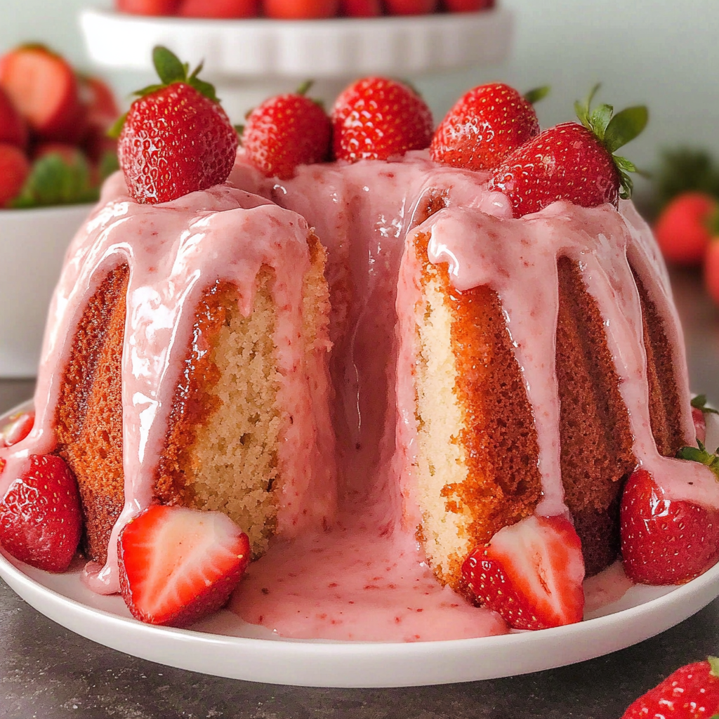 Recipe preparation for Strawberry Bundt Cake Moist