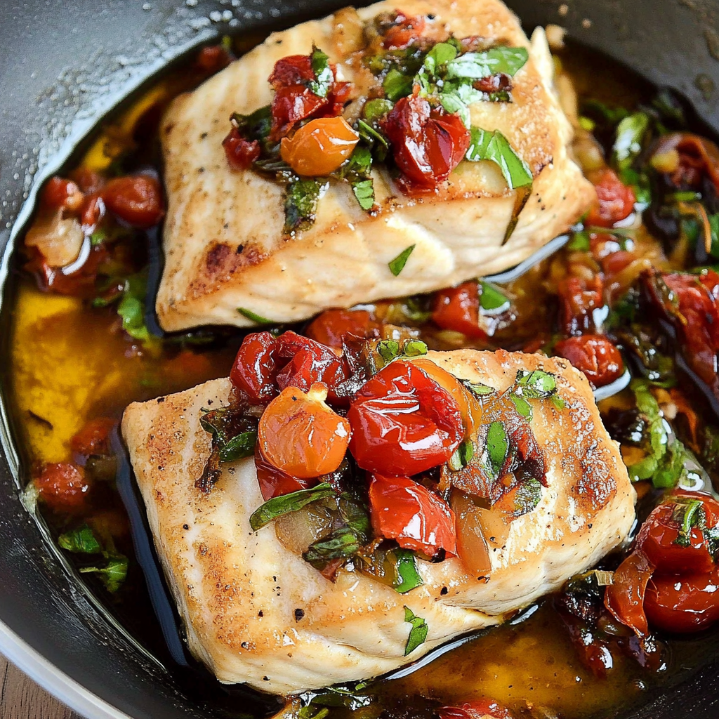 Recipe preparation for Tomato Basil Pan Seared Mahi Mahi