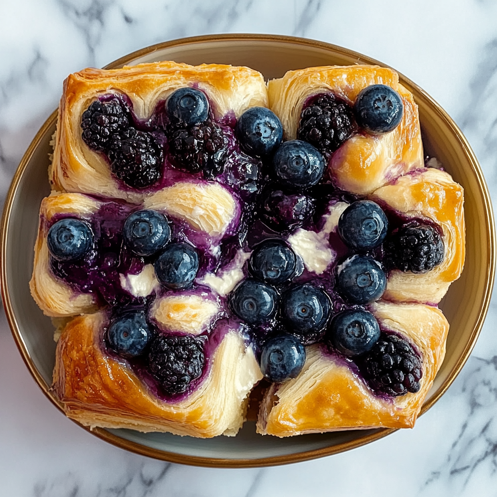 Recipe preparation for Blueberry Cream Cheese Croissant Casserole