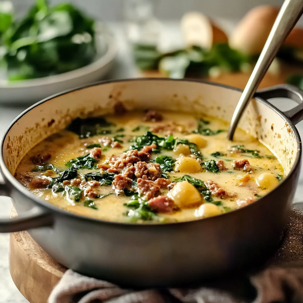 Recipe preparation for Tasty Zuppa Toscana Soup with Almond Milk