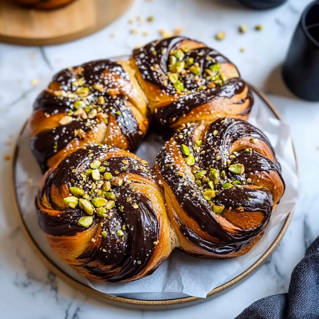 Recipe preparation for Chocolate and Salted Pistachio Babka Buns