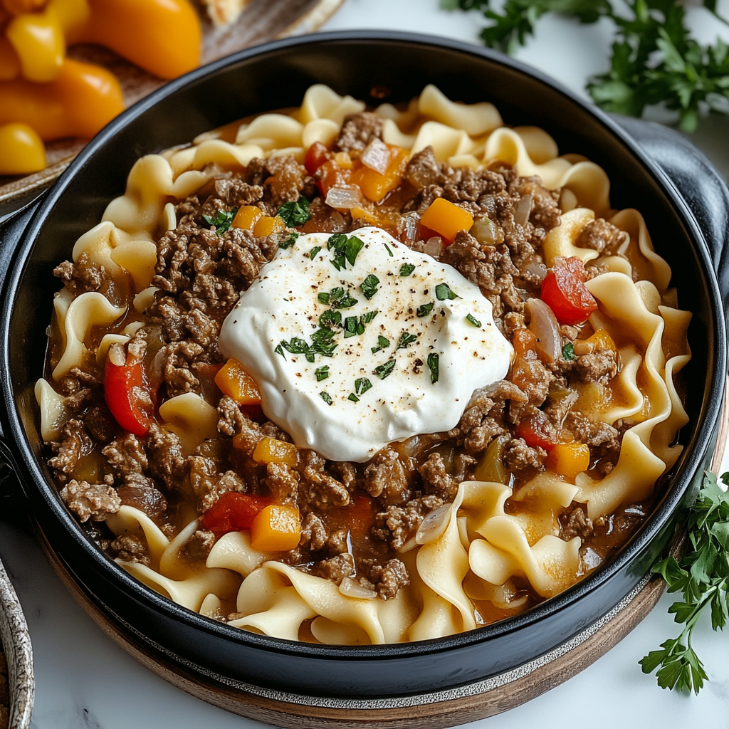 Recipe preparation for Sour Cream Beef Noodle Casserole