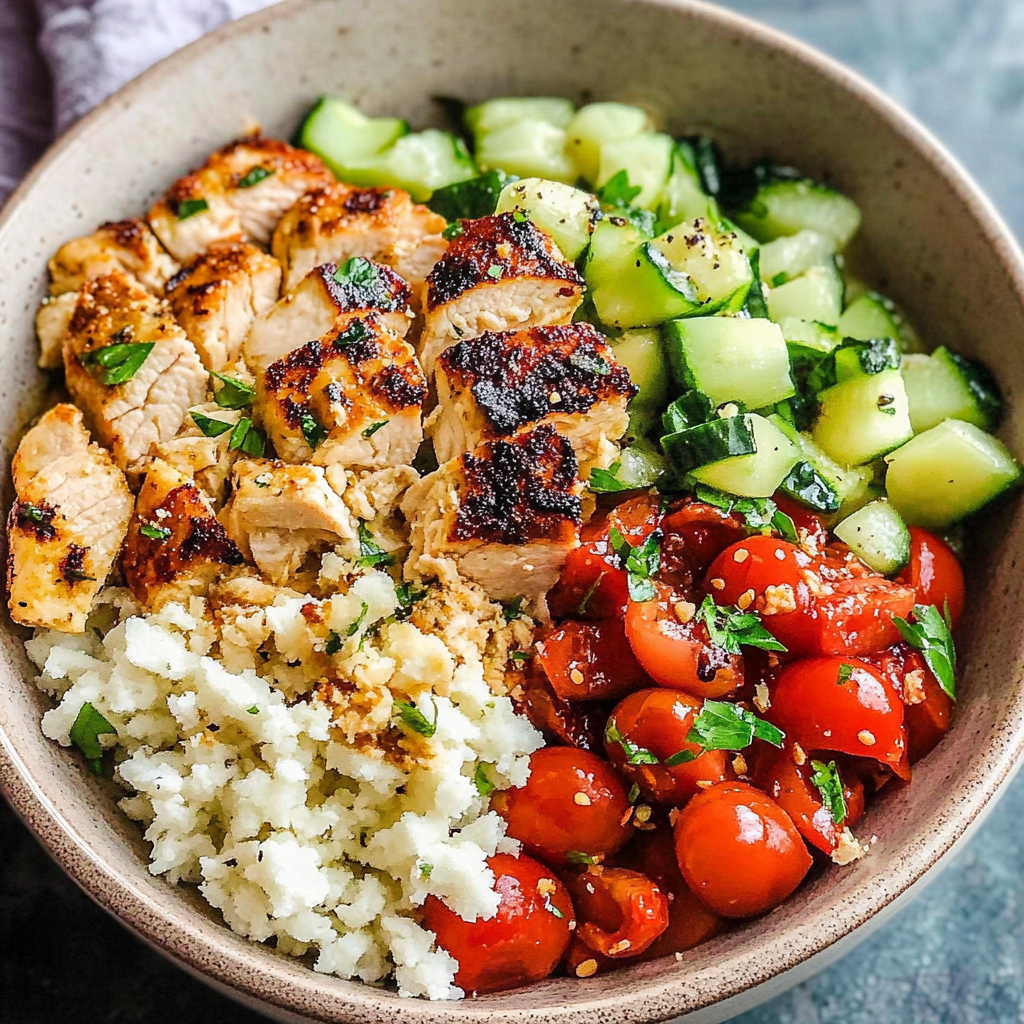 Recipe preparation for Greek Chicken Bowl