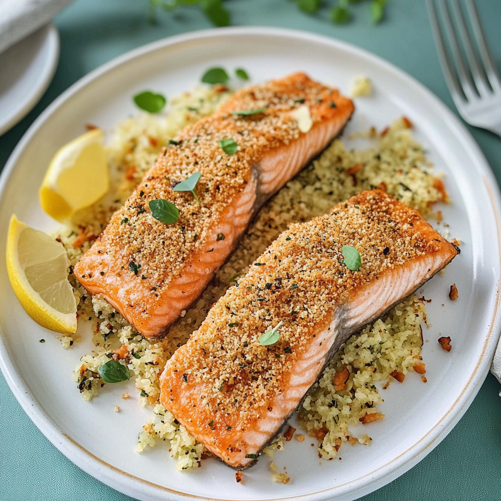 Recipe preparation for Crispy Panko Crusted Salmon