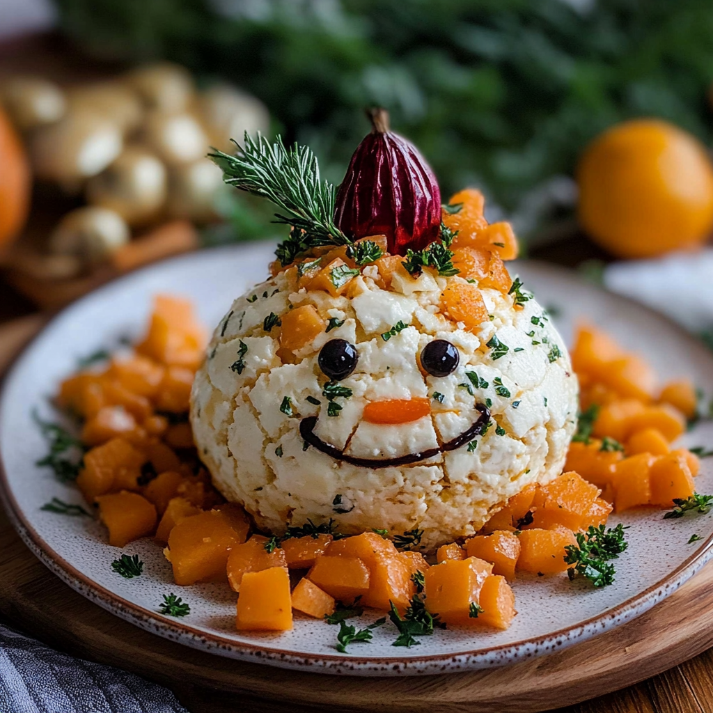 Recipe preparation for Snowman Cheeseball